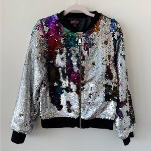Rainbow and Silver Flip Sequin Bomber Jacket